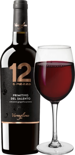 6er Vorteils-Weinpaket - 12 E Mezzo Primitivo - Varvaglione -Chevalier Wine Geschaft 12 e mezzo primitivo del salento varvaglione mit glas