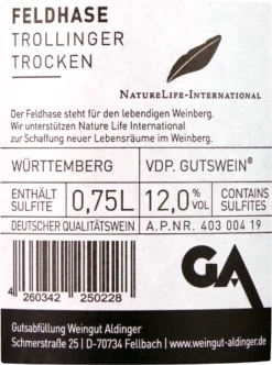 Feldhase Trollinger Trocken - Aldinger